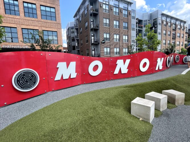 Accessible interactive wall that spells MONON