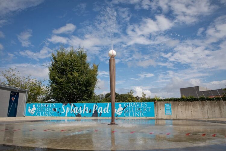 view of splash pad from a distance