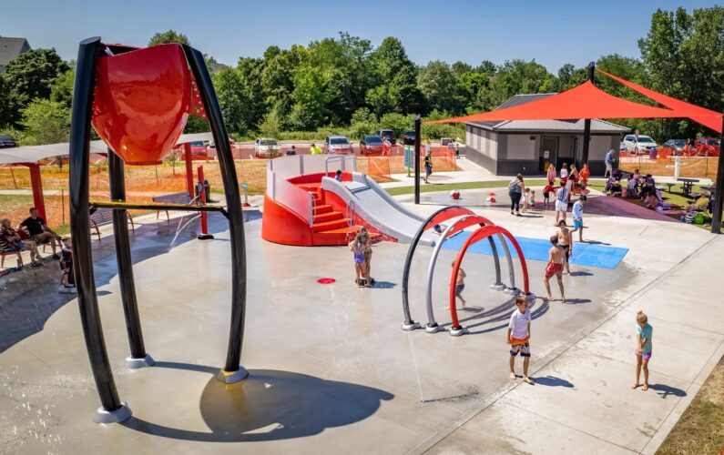 view of splash pad from a distance